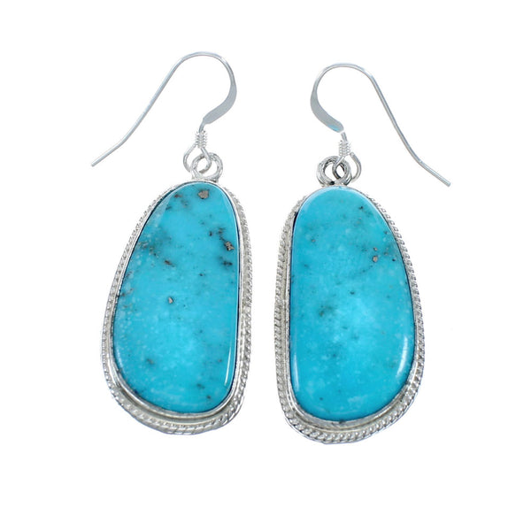 Native American Turquoise Sterling Silver Hook Dangle Earrings AX128139